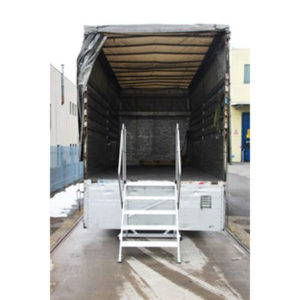 sgabello in alluminio industriale con ruote posteriori per spostamento a carriola per l'accesso ai camion